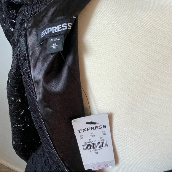 NWT EXPRESS Black Lace Puff Sleeve Fit and Flare Dress - Picture 9 of 9